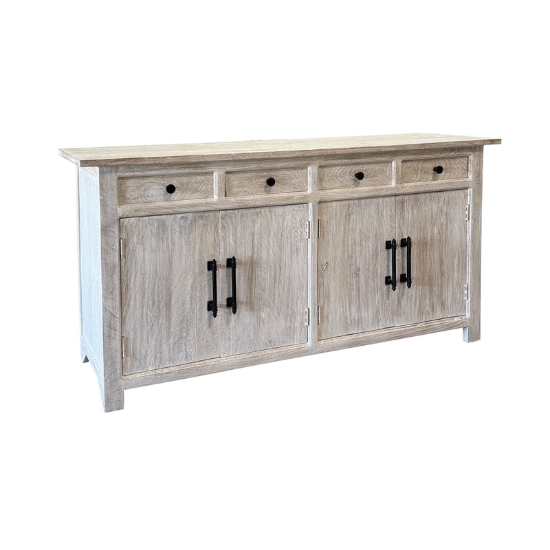 Pemberly Row Traditional 4-drawer 4-Door Solid Wood Sideboard in White