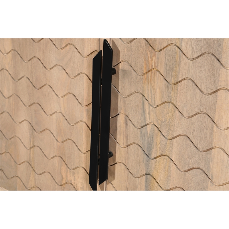 Pemberly Row 4-Door Geometric Pattern Solid Wood Sideboard in Beige