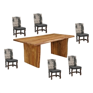 Pemberly Row 7-piece Live Edge Solid Wood Dining Set in Brown
