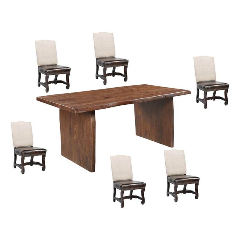 Pemberly Row 7-piece Live Edge Solid Wood Dining Set in Dark Brown