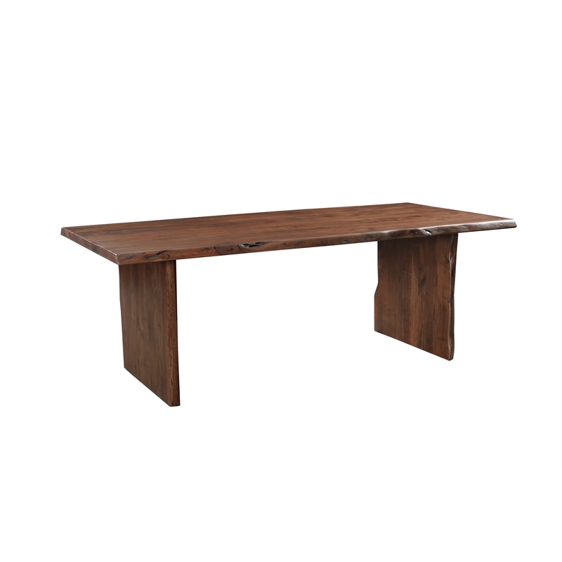 Pemberly Row 9-piece Live Edge Solid Wood Dining Set in Dark Brown