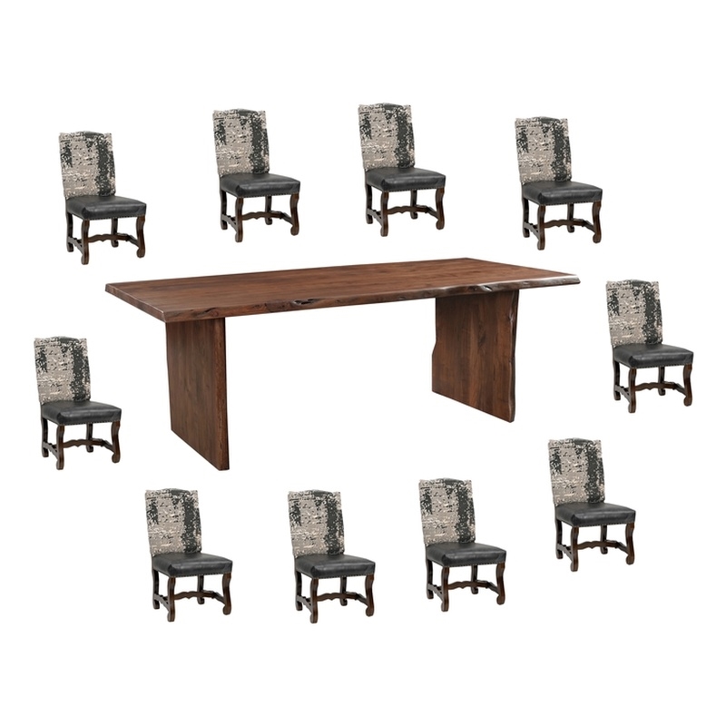 Pemberly Row 11-piece Live Edge Solid Wood Dining Set in Dark Brown