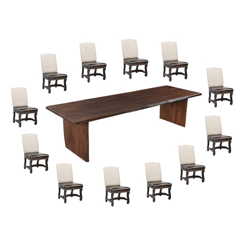 Pemberly Row 13-piece Live Edge Solid Wood Dining Set in Dark Brown