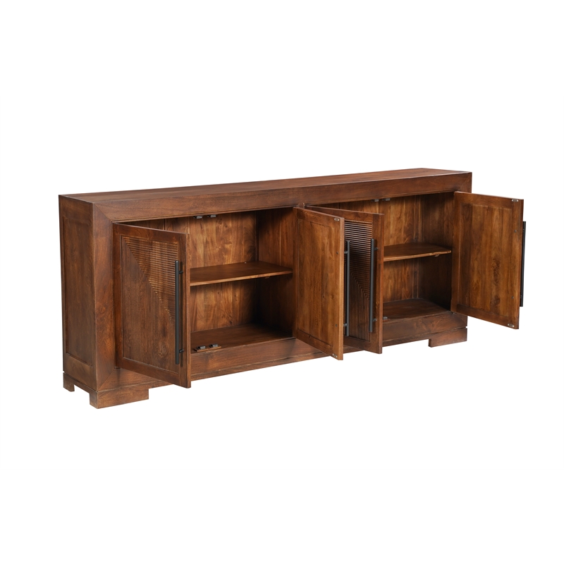 Pemberly Row 4-Door Geometric Solid Wood Sideboard in Dark Brown