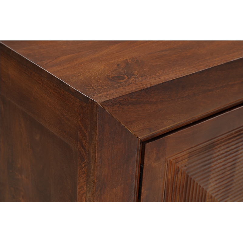 Pemberly Row 4-Door Geometric Solid Wood Sideboard in Dark Brown