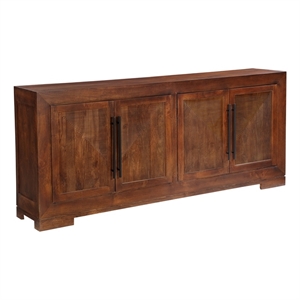 Pemberly Row 4-Door Geometric Solid Wood Sideboard in Dark Brown