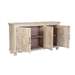Pemberly Row 3-Door Floral Carved Solid Wood Sideboard in White