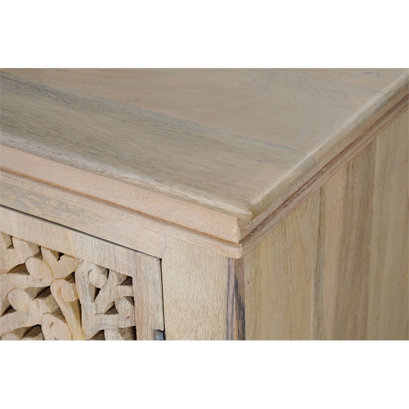 Pemberly Row 3-Door Floral Carved Solid Wood Sideboard in White