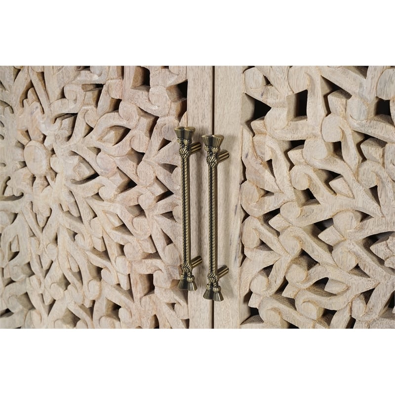 Pemberly Row 3-Door Floral Carved Solid Wood Sideboard in White