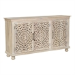 Pemberly Row 3-Door Floral Carved Solid Wood Sideboard in White