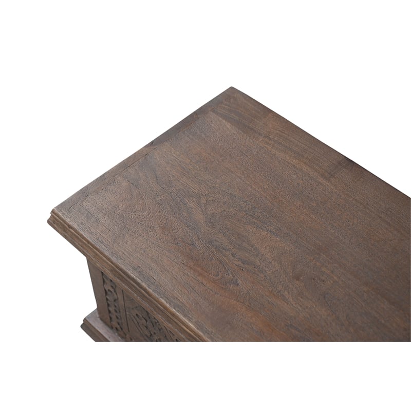 Pemberly Row Traditional Carved Solid Wood Storage Ottoman in Brown