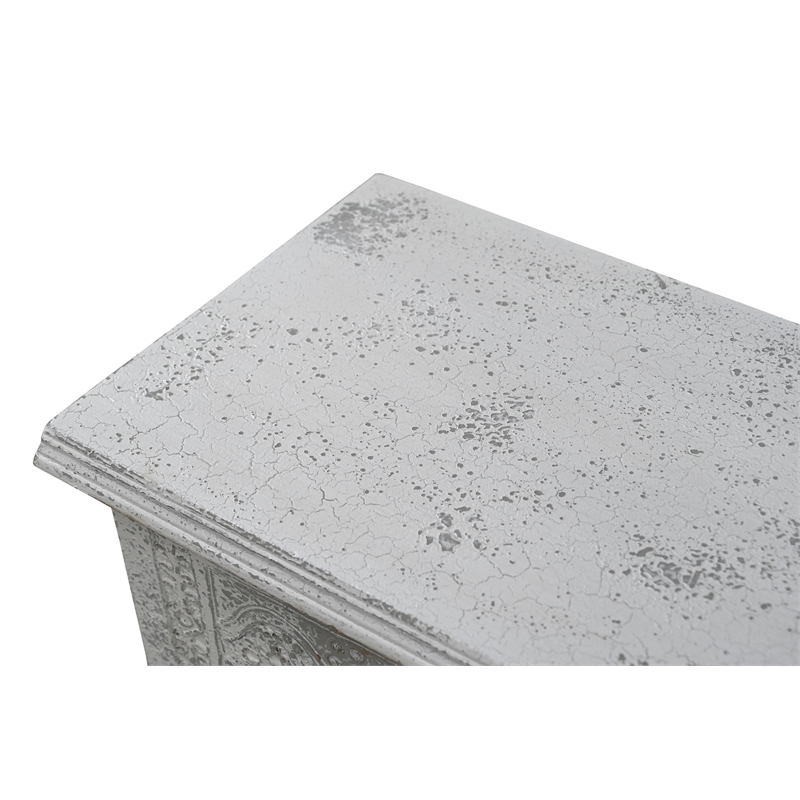 Pemberly Row Traditional Carved Solid Wood Storage Ottoman in White