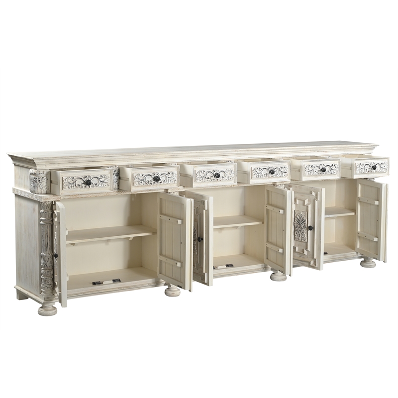 Pemberly Row 6-drawer 6-Door Carved Solid Wood Sideboard in White