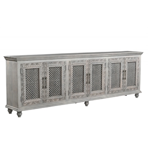 Pemberly Row Traditional 6-Door Carved Solid Wood Sideboard in Gray