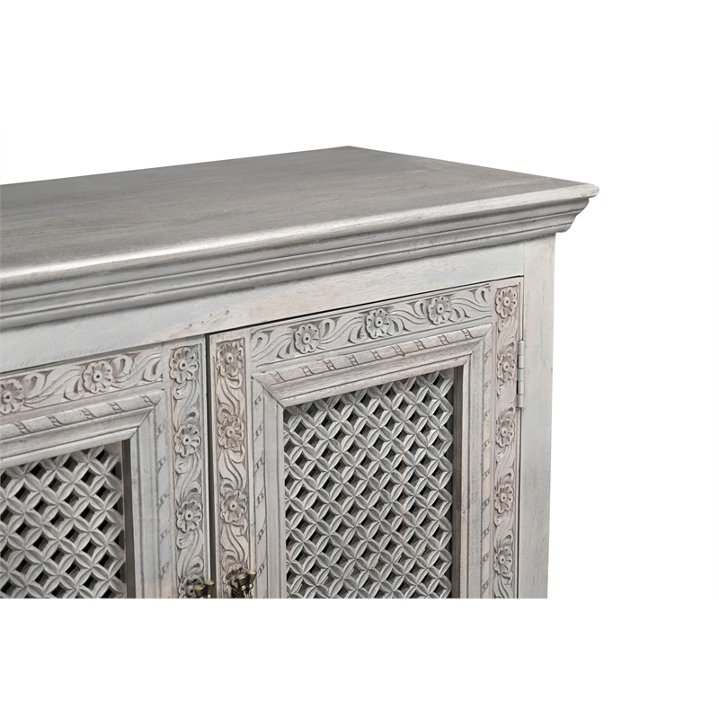 Pemberly Row Traditional 6-Door Carved Solid Wood Sideboard in Gray