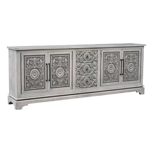 Pemberly Row 3-drawer 4-Door Carved Solid Wood Sideboard in Gray