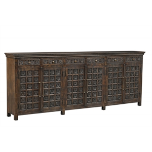 Pemberly Row 6-drawer 6-Door Carved Solid Wood Sideboard in Brown