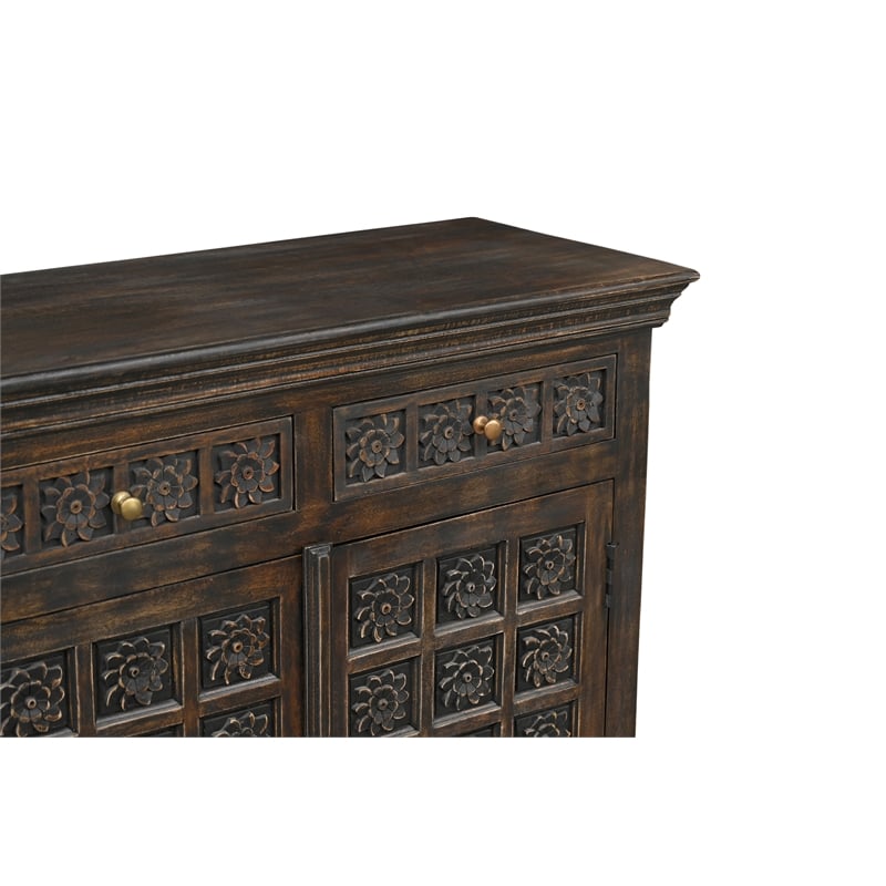 Pemberly Row 6-drawer 6-Door Carved Solid Wood Sideboard in Brown