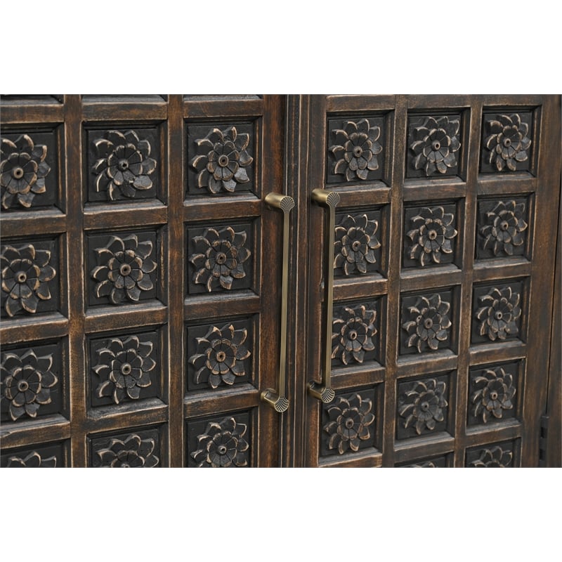 Pemberly Row 6-drawer 6-Door Carved Solid Wood Sideboard in Brown