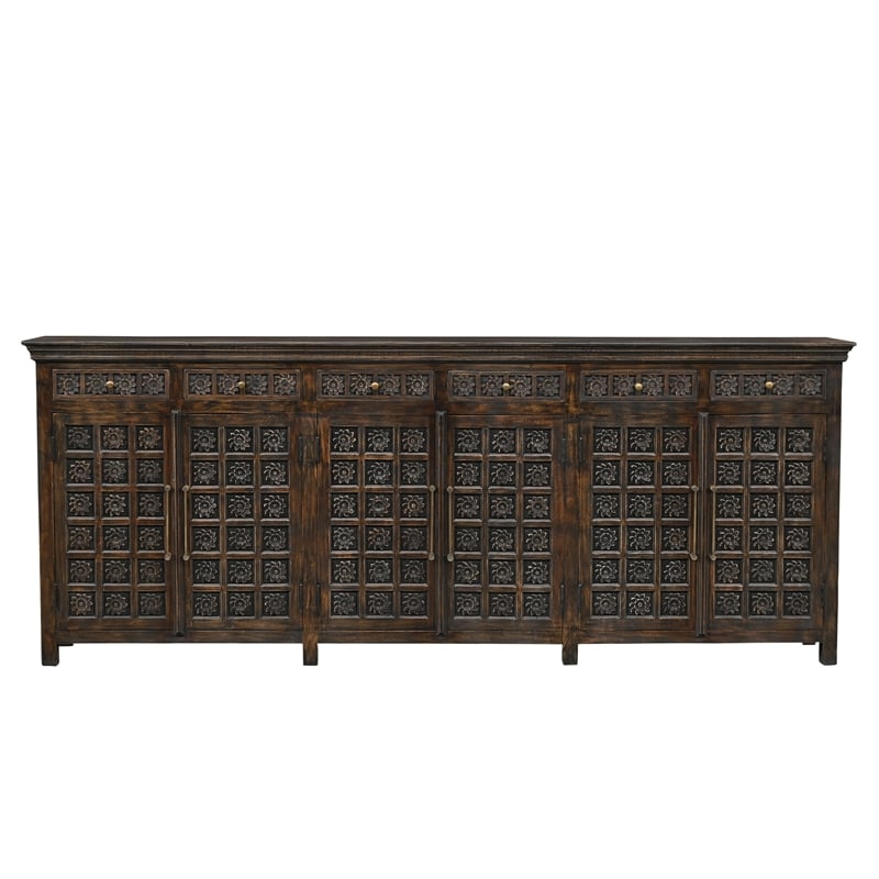 Pemberly Row 6-drawer 6-Door Carved Solid Wood Sideboard in Brown