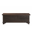 Pemberly Row Brown Solid Wood Storage Ottoman with Geometric Carved Design