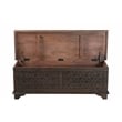 Pemberly Row Brown Solid Wood Storage Ottoman with Geometric Carved Design