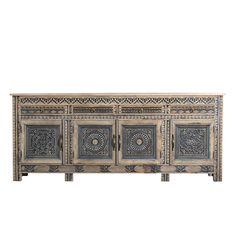 Pemberly Row 4-drawer 4-Door Solid Wood Sideboard in Beige/Black
