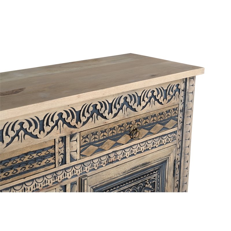 Pemberly Row 4-drawer 4-Door Solid Wood Sideboard in Beige/Black