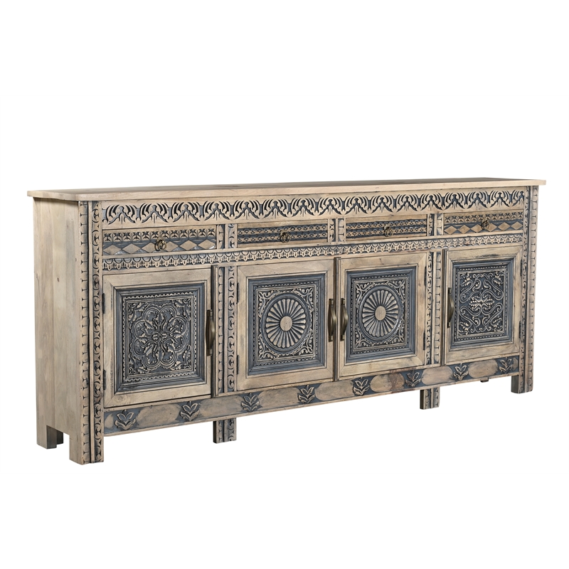 Pemberly Row 4-drawer 4-Door Solid Wood Sideboard in Beige/Black