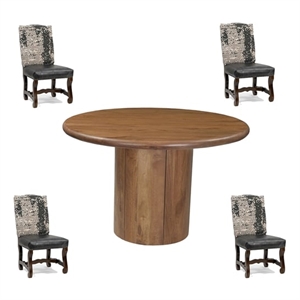Pemberly Row Contemporary 5-piece Solid Wood Dining Set in Dark Brown
