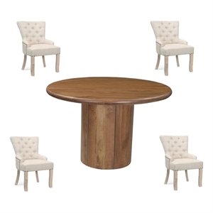 Pemberly Row Contemporary 5-piece Solid Wood Dining Set in Dark Brown