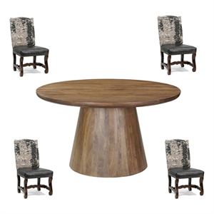 Pemberly Row Contemporary 5-piece Solid Wood Dining Set in Dark Brown