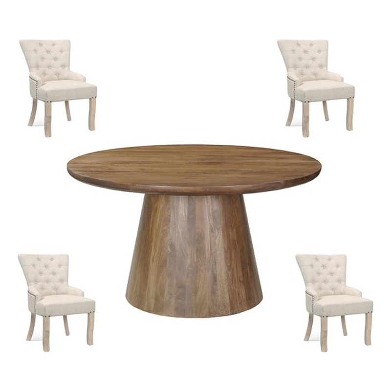 Pemberly Row Contemporary 5-piece Solid Wood Dining Set in Dark Brown