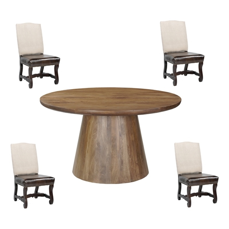 Pemberly Row Contemporary 5-piece Solid Wood Dining Set in Dark Brown