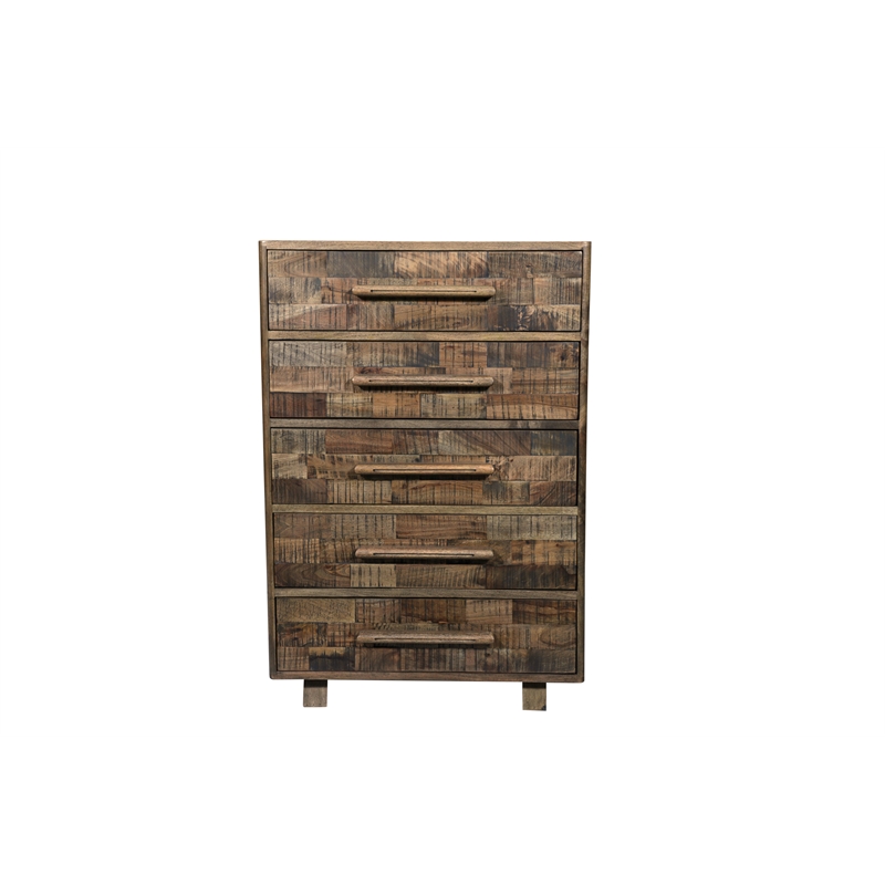 Pemberly Row Handcrafted Solid Wood Chest with 5 Drawers in Weathered Brown