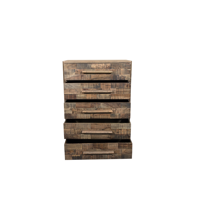 Pemberly Row Handcrafted Solid Wood Chest with 5 Drawers in Weathered Brown
