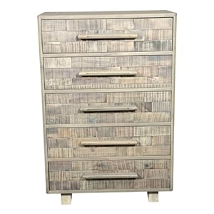 Pemberly Row Handcrafted Solid Wood Chest with 5 Drawers in Weathered Gray