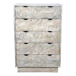 Pemberly Row Carved and Handcrafted Solid Wood Chest with 5 Drawers in Gray