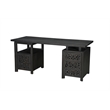 Pemberly Row Floral Carved Solid Wood Desk with 3 Drawers and 1 Cabinet in Black