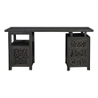 Pemberly Row Floral Carved Solid Wood Desk with 3 Drawers and 1 Cabinet in Black