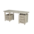 Pemberly Row Floral Carved Solid Wood Desk with 3 Drawers and 1 Cabinet in White