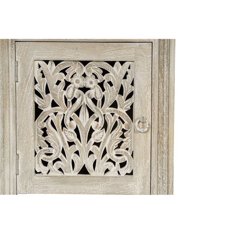 Pemberly Row Floral Carved Solid Wood Desk with 3 Drawers and 1 Cabinet in White