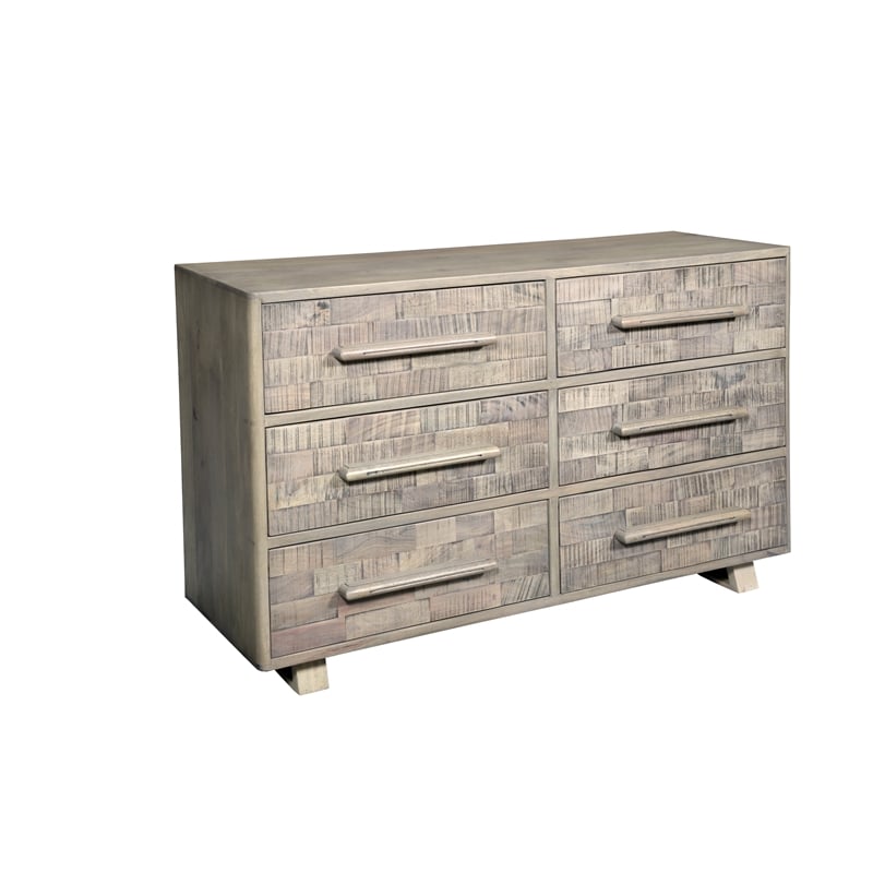 Pemberly Row Handcrafted Solid Wood Dresser with 6 Drawers in Weathered Gray