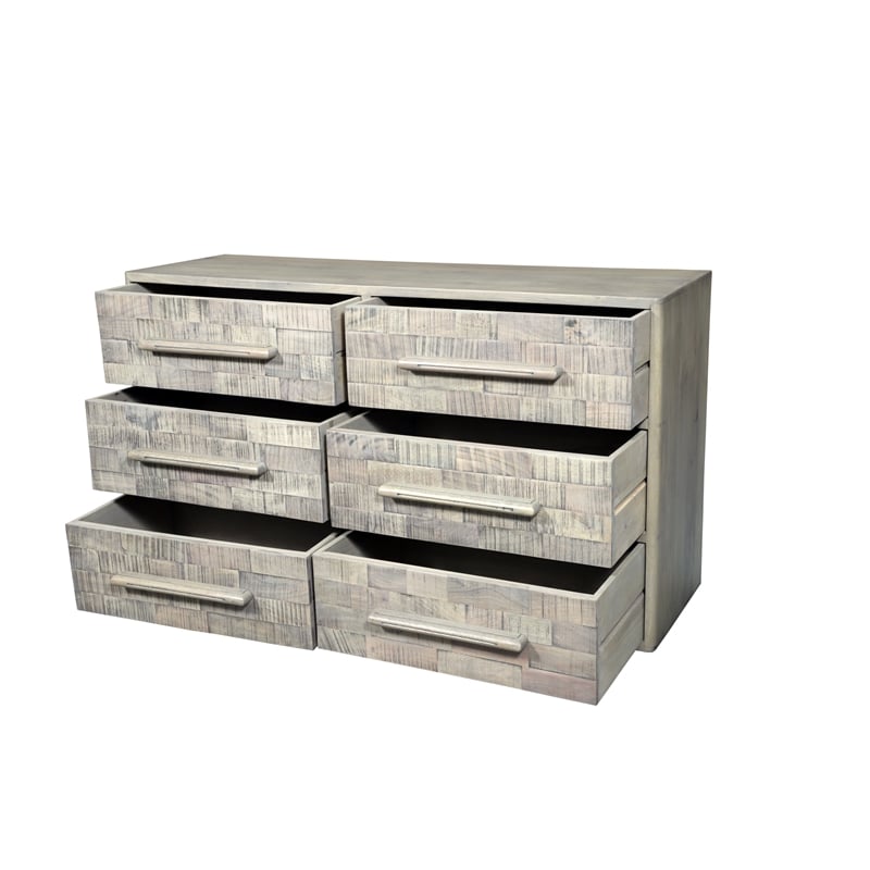 Pemberly Row Handcrafted Solid Wood Dresser with 6 Drawers in Weathered Gray