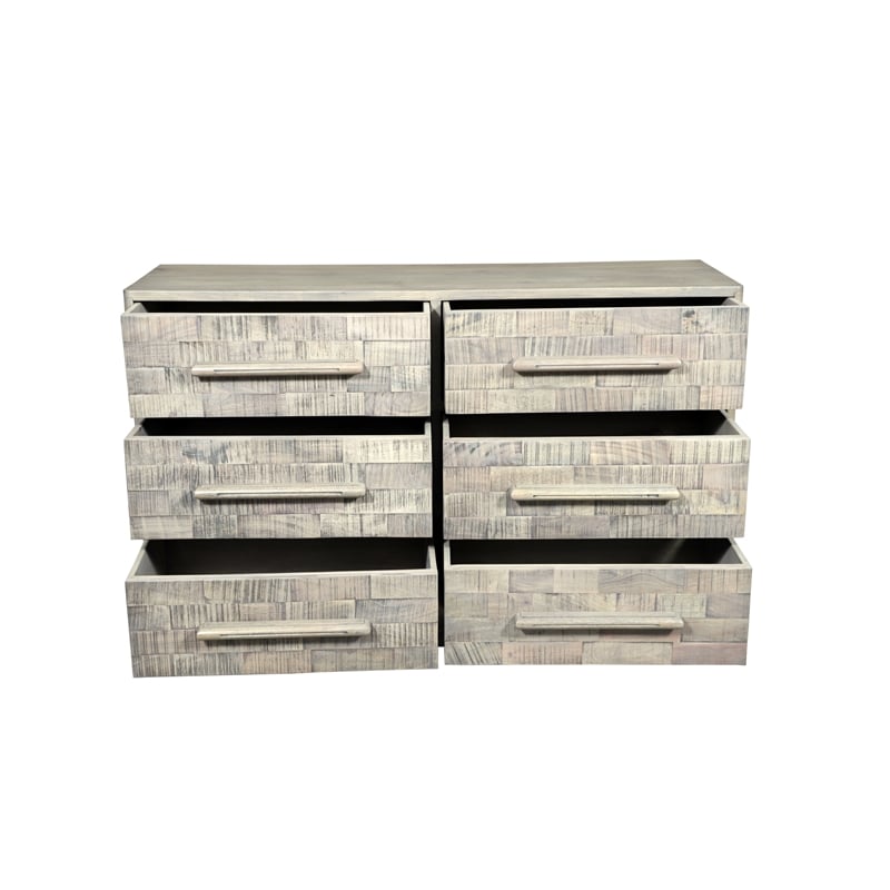 Pemberly Row Handcrafted Solid Wood Dresser with 6 Drawers in Weathered Gray