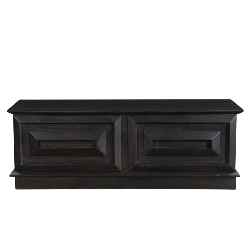 Pemberly Row Carved Solid Wood Ottoman with Lift Top Storage in Dark Brown