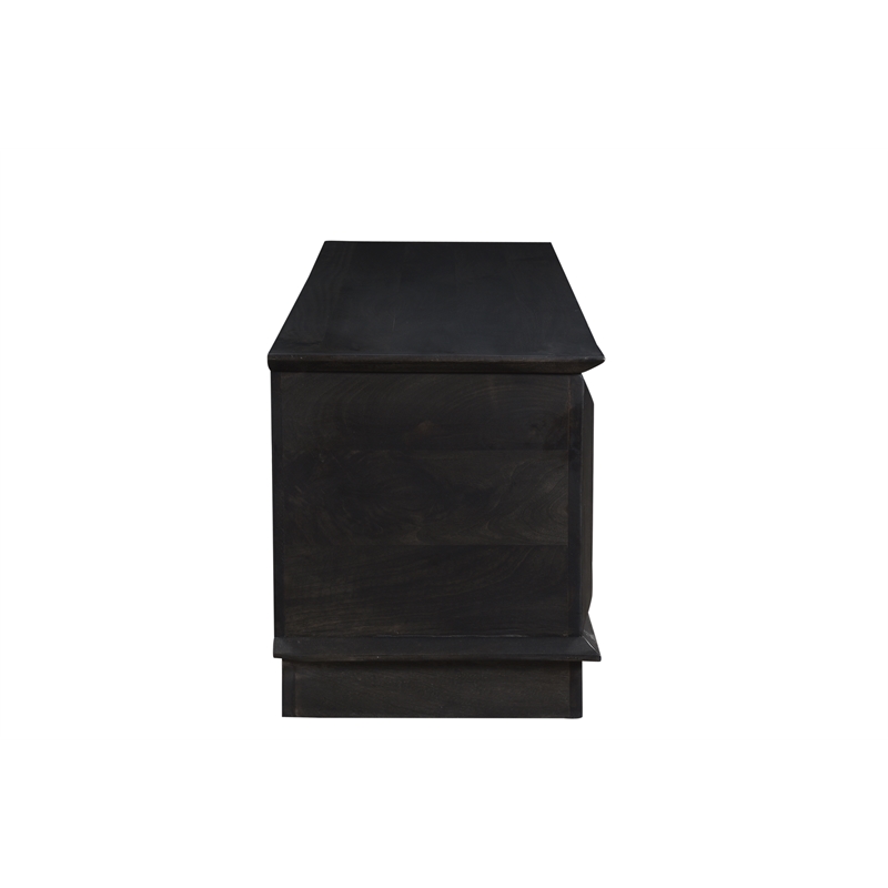 Pemberly Row Carved Solid Wood Ottoman with Lift Top Storage in Dark Brown