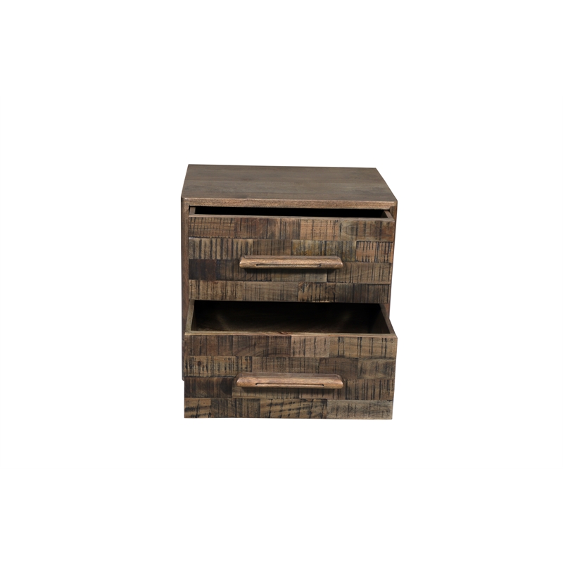 Pemberly Row Modern Carved Solid Wood Nightstand with 2 Drawers in Dark Brown