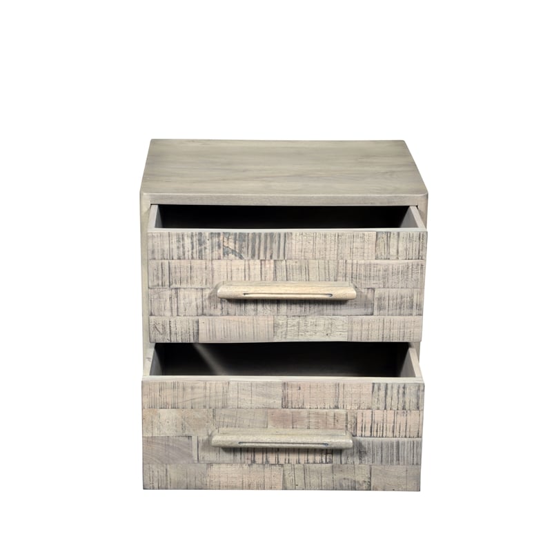 Pemberly Row Modern Carved Solid Wood Nightstand with 2 Drawers in Gray Wash