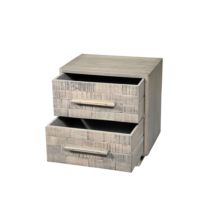 Pemberly Row Modern Carved Solid Wood Nightstand with 2 Drawers in Gray Wash